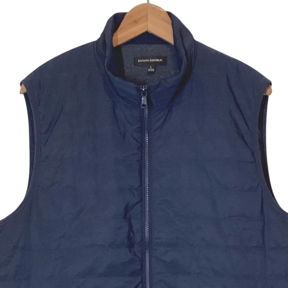 Banana Republic Mens Navy Blue Quilted Puffer Vest Full Zip Jersey Lined - Large
